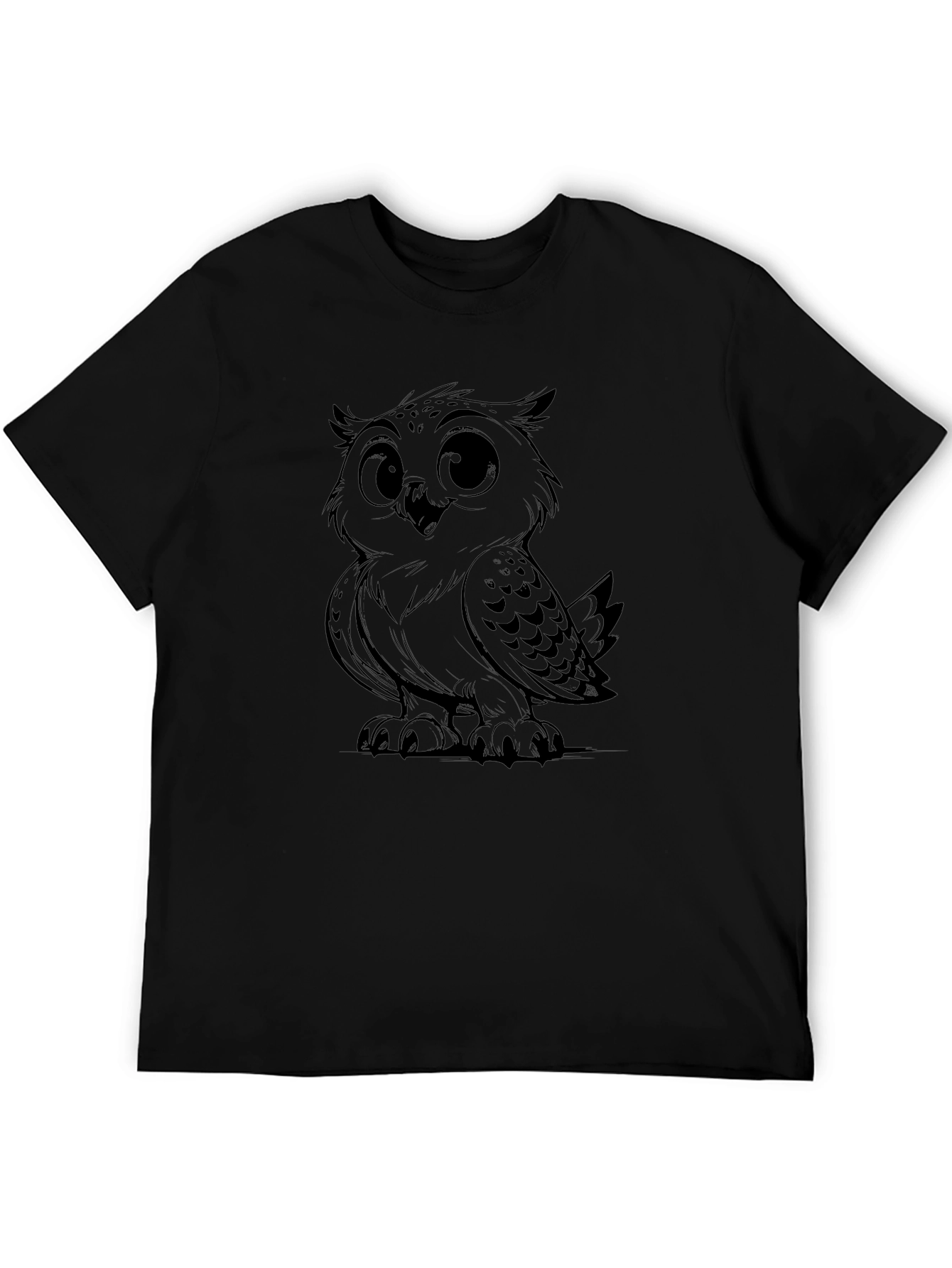 Owl Graphic Tee - Mens Black Cotton T-Shirt