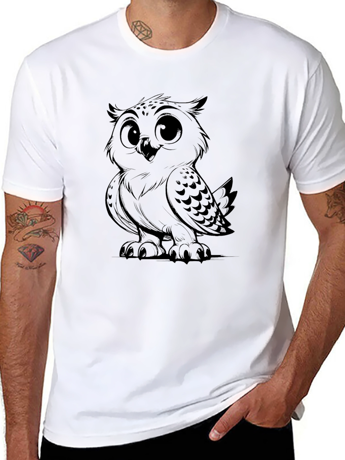 Owl Graphic Tee - Mens Black Cotton T-Shirt