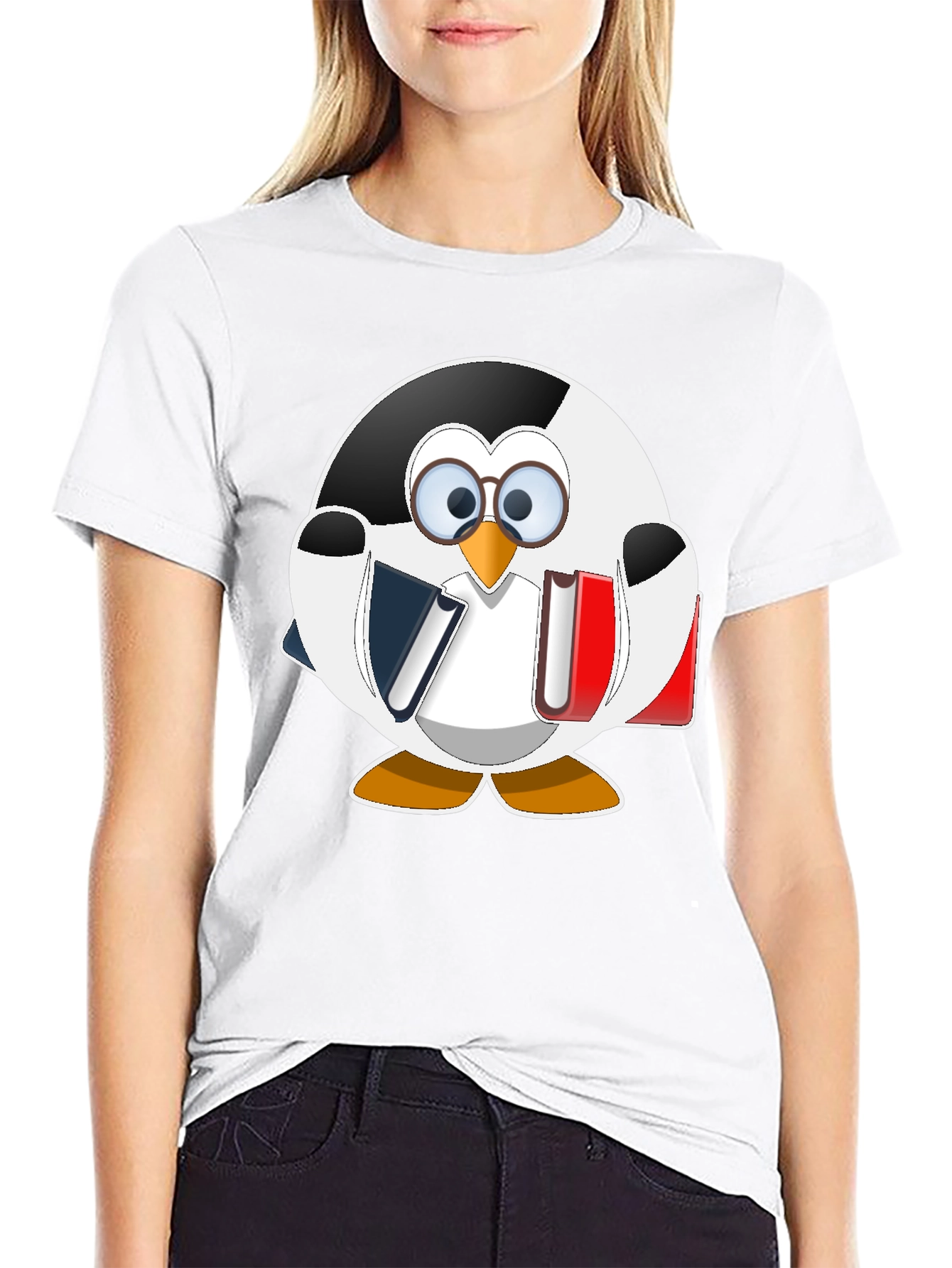 Bookworm Penguin Graphic Tee - Cute Reading Shirt