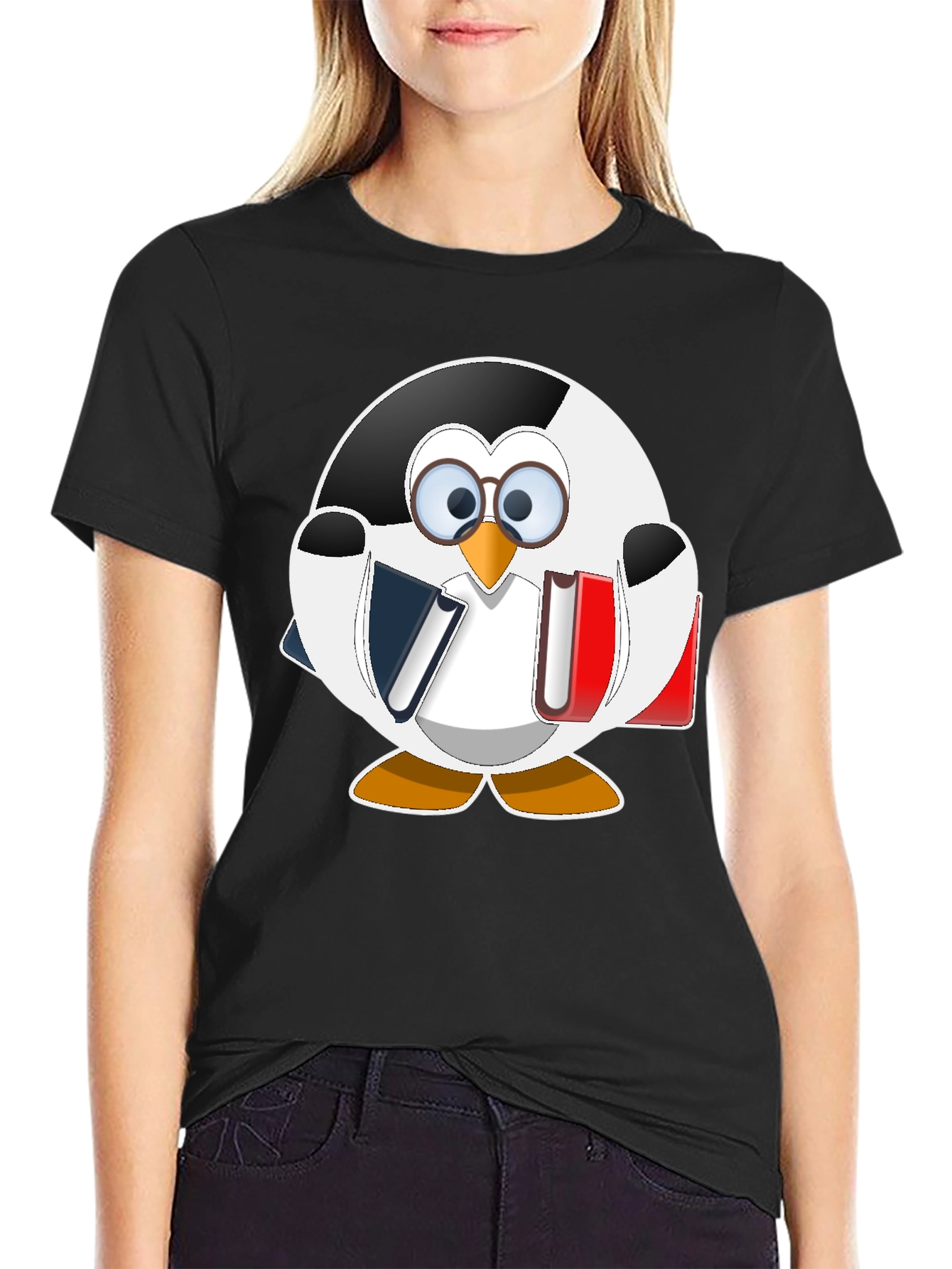 Bookworm Penguin Graphic Tee - Cute Reading Shirt