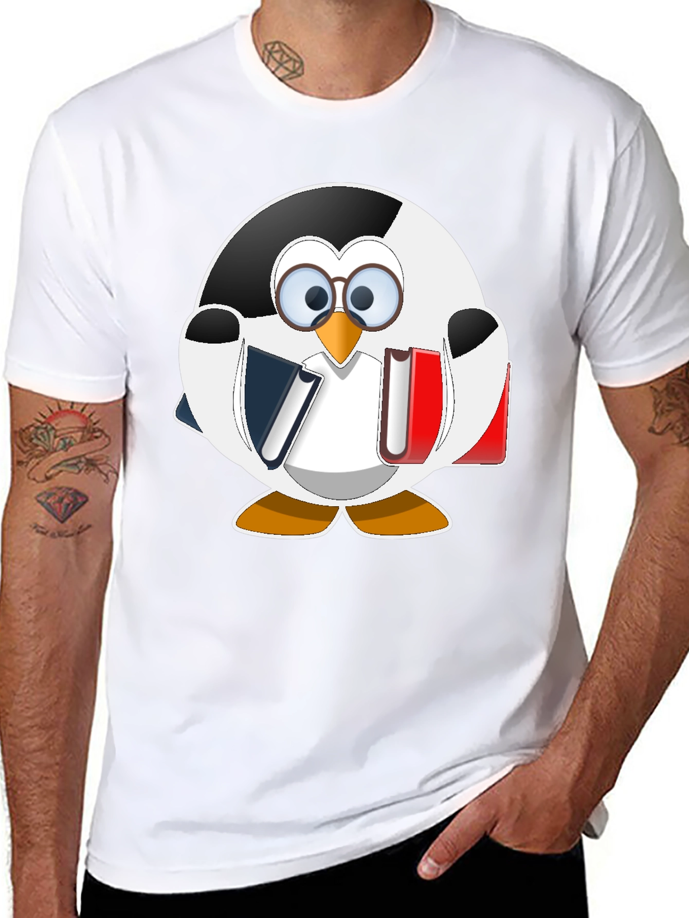 Bookworm Penguin Graphic Tee - Cute Reading Shirt