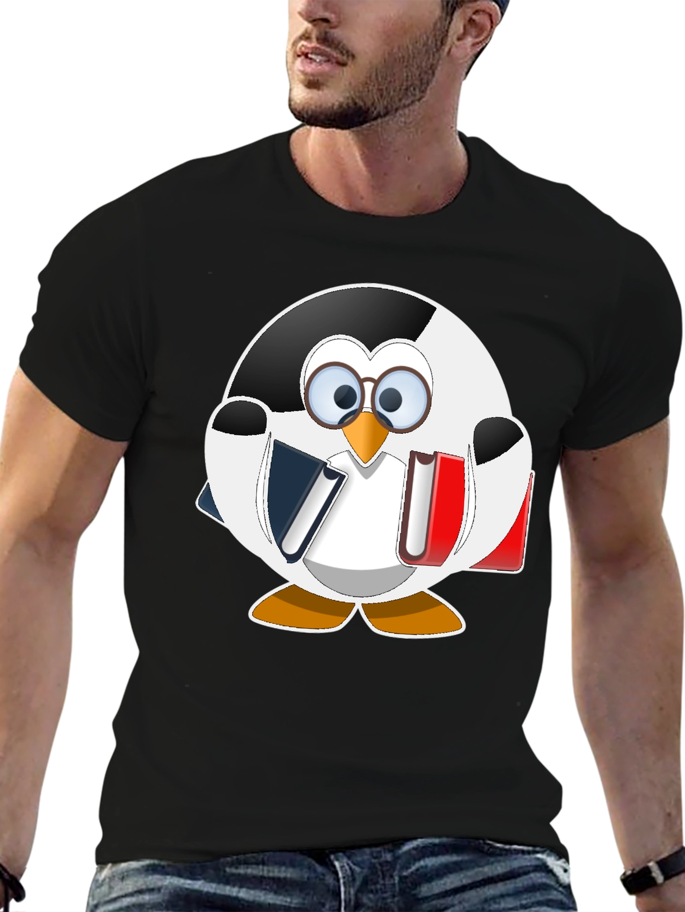 Bookworm Penguin Graphic Tee - Cute Reading Shirt