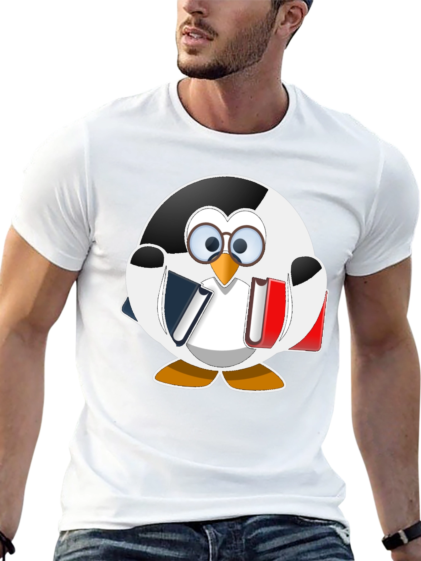 Bookworm Penguin Graphic Tee - Cute Reading Shirt