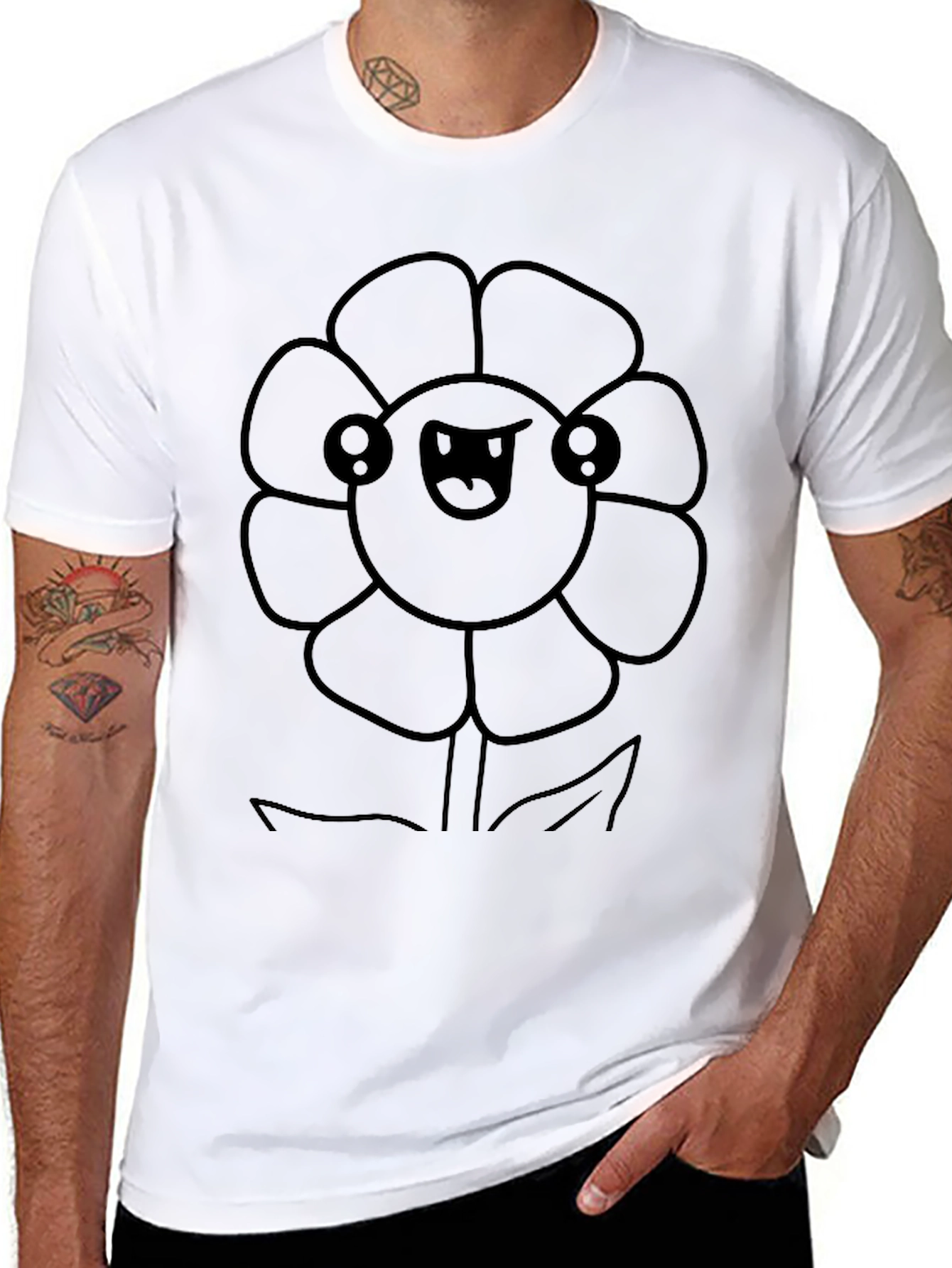 Kawaii Flower Graphic Tee - Black Cotton T-Shirt
