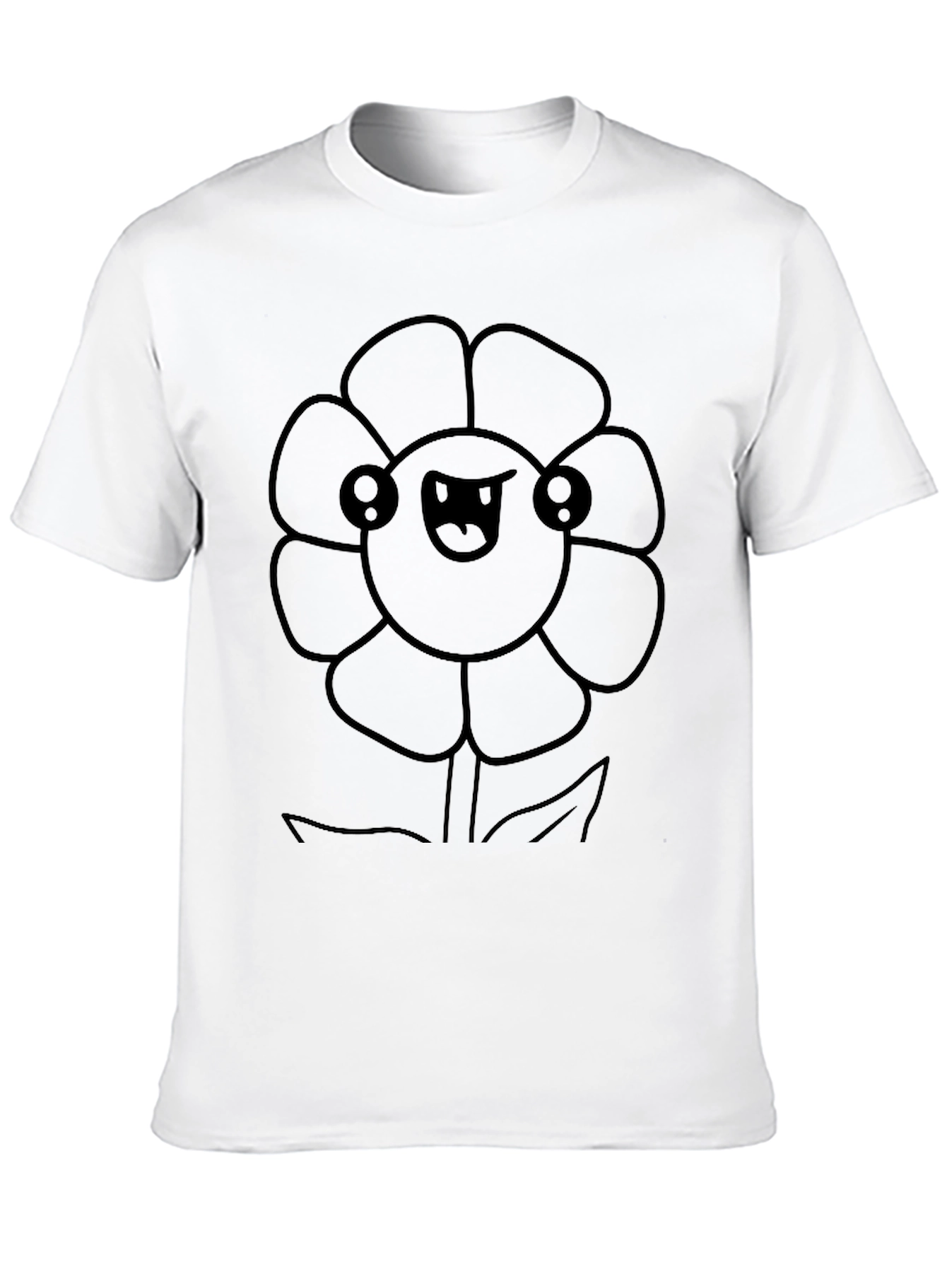 Kawaii Flower Graphic Tee - Black Cotton T-Shirt