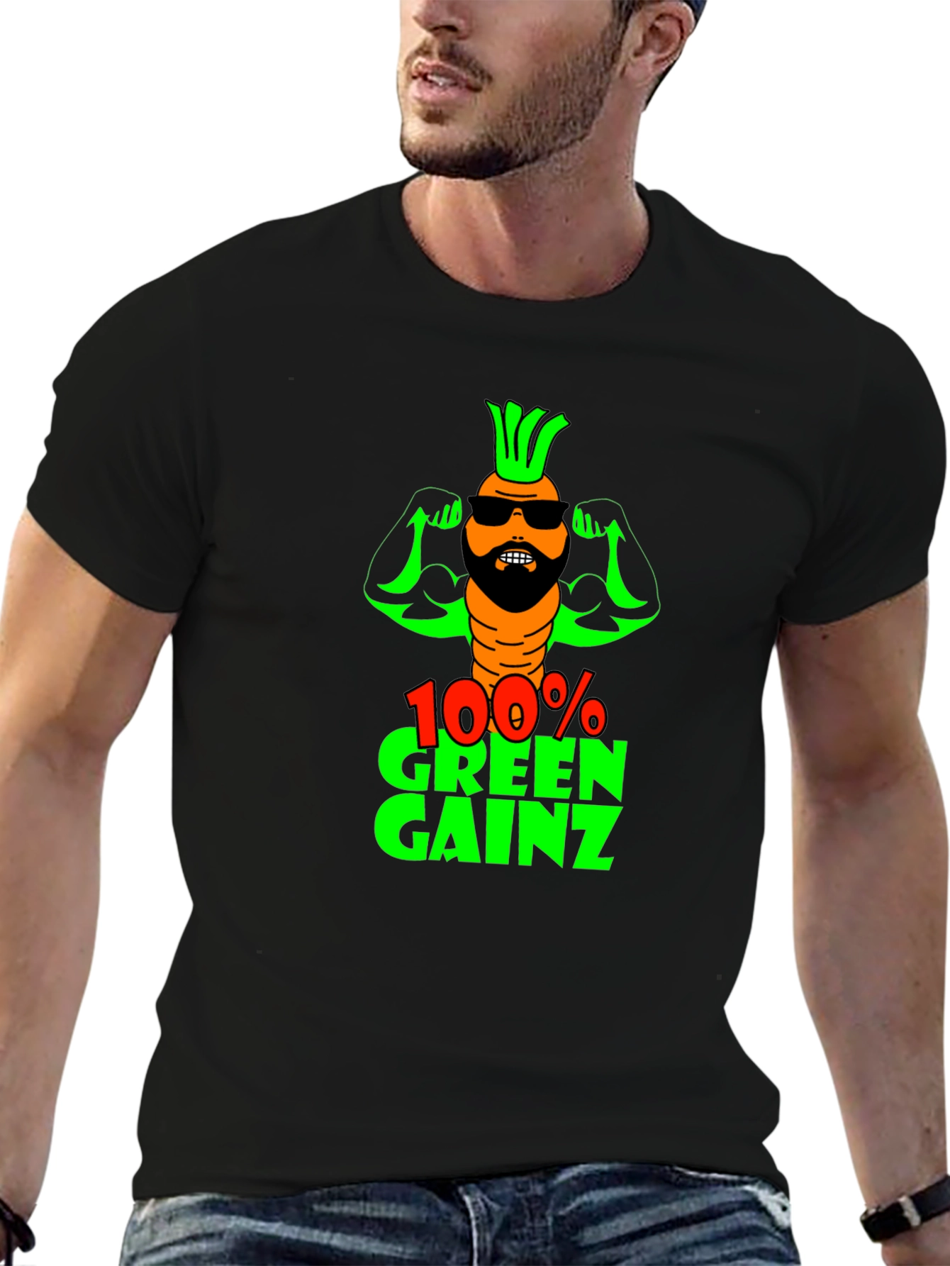 100% Green Gainz T-Shirt: Funny Vegan Fitness Tee