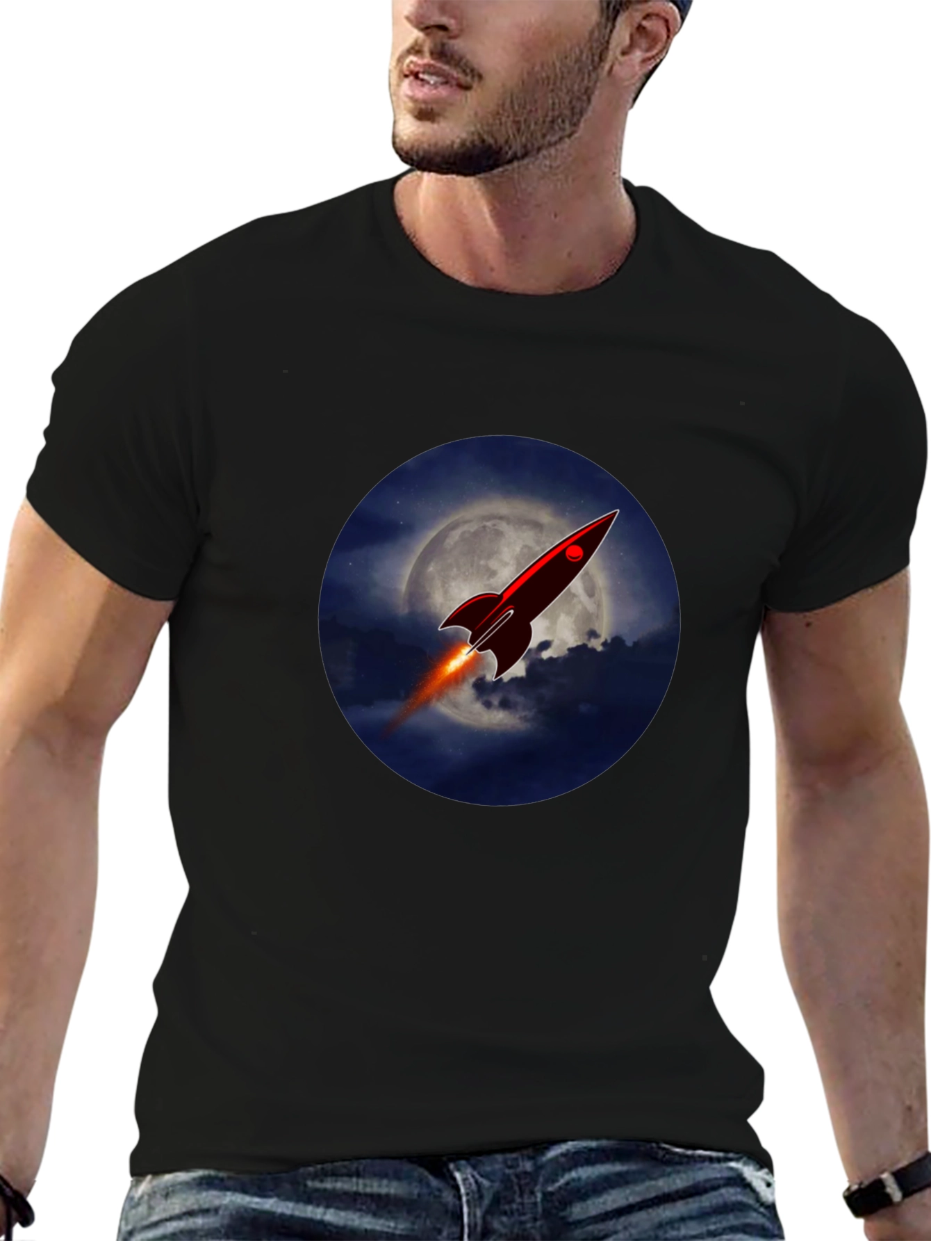 Rocket to the Moon Graphic T-Shirt - Black