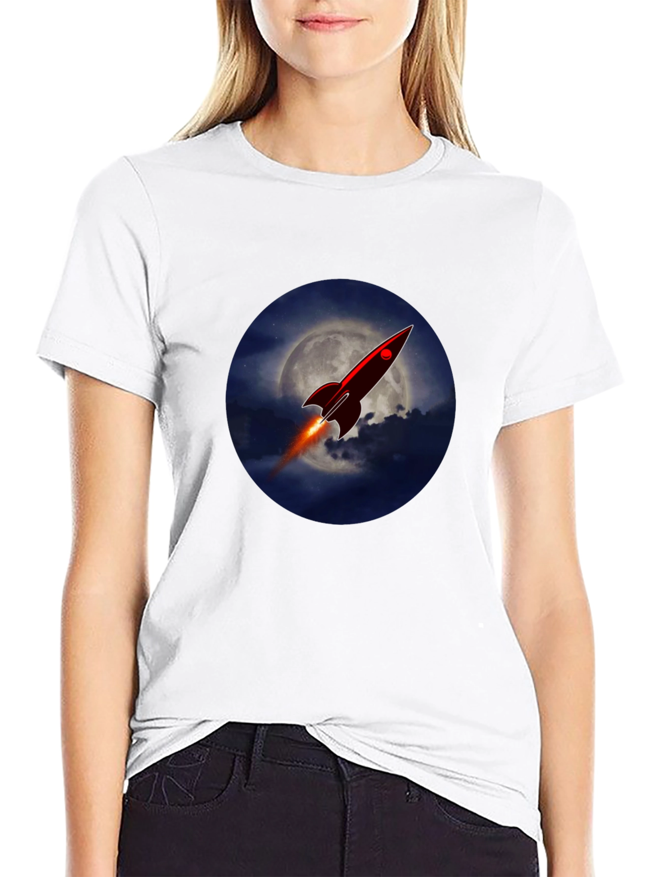 Rocket to the Moon Graphic T-Shirt - Black