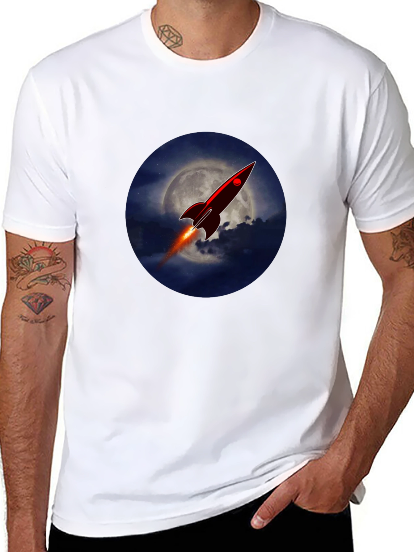 Rocket to the Moon Graphic T-Shirt - Black