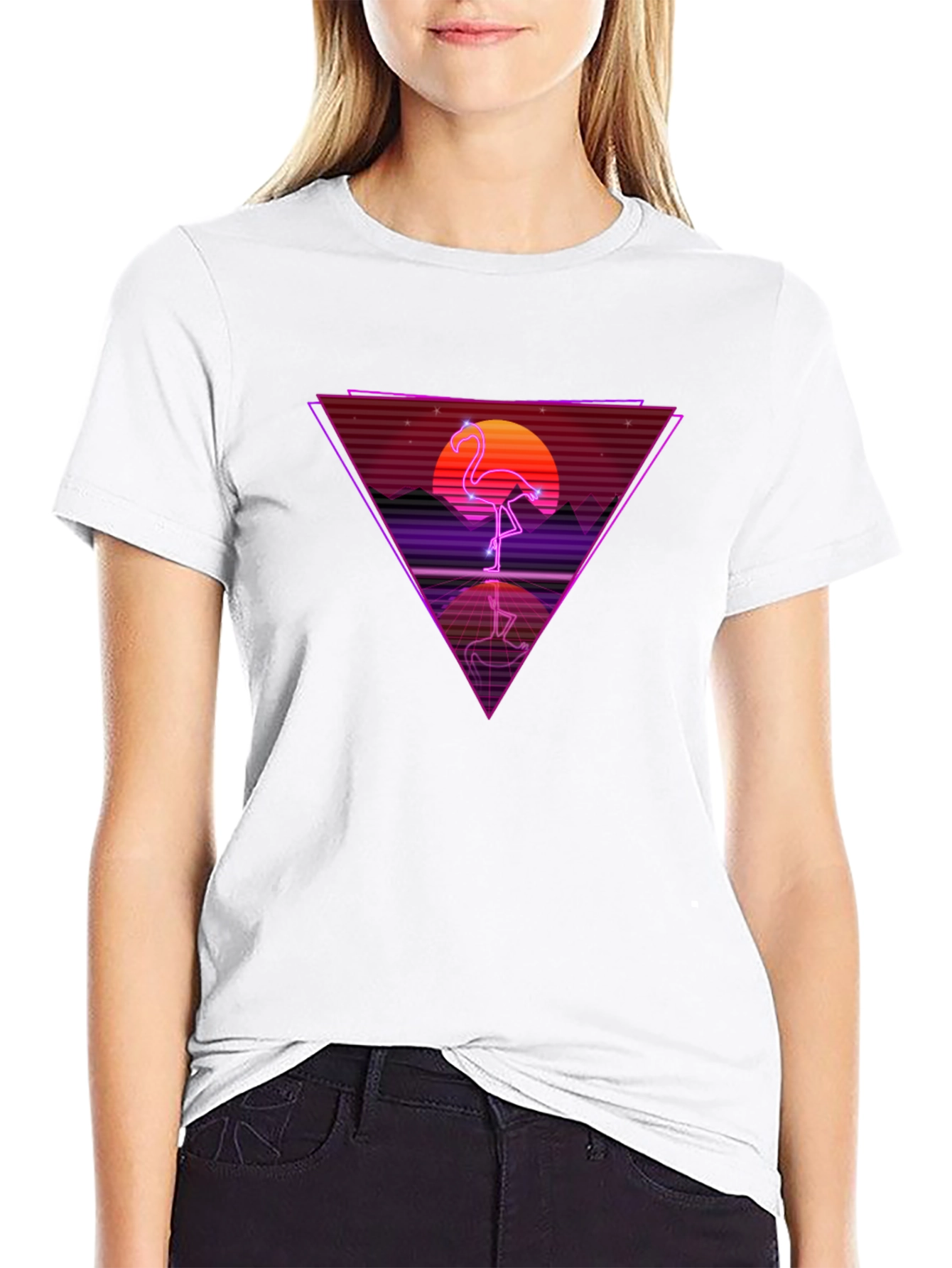 Retro Flamingo T-Shirt - Synthwave Design
