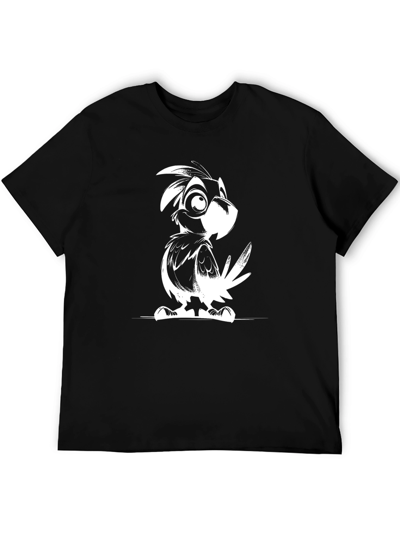 Cartoon Bird Graphic Tee - Black