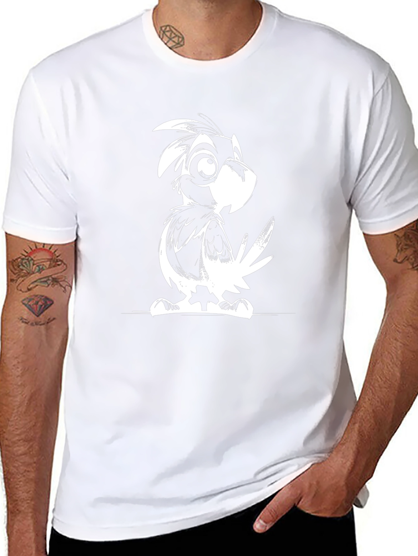Cartoon Bird Graphic Tee - Black