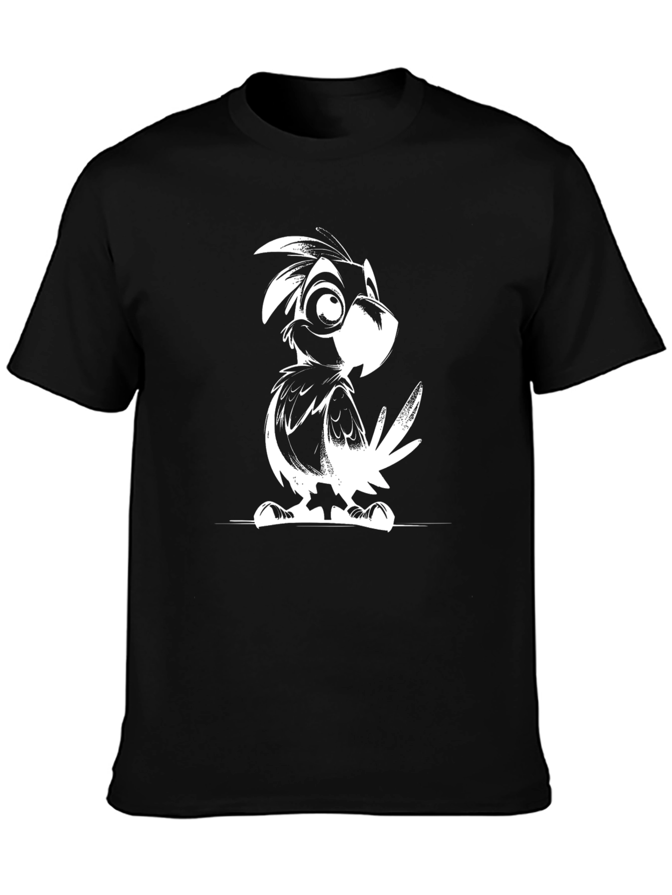 Cartoon Bird Graphic Tee - Black