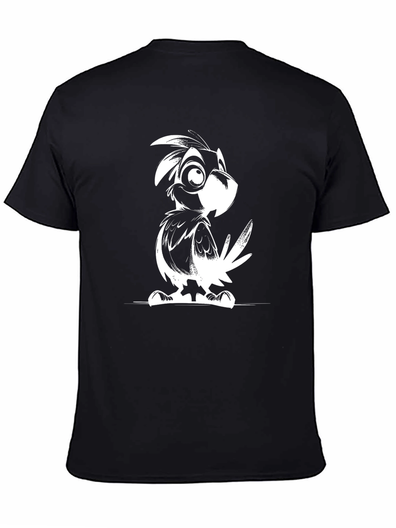 Cartoon Bird Graphic Tee - Black
