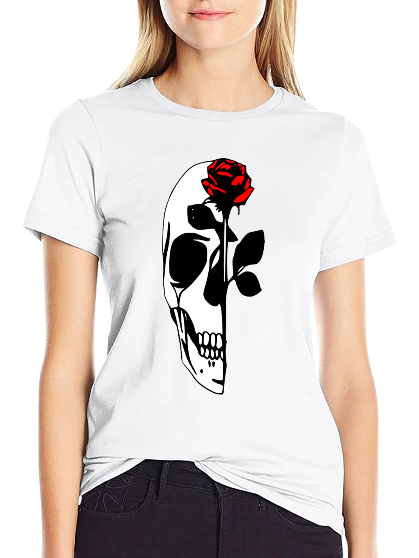 Skull & Rose Graphic T-Shirt - Dark Aesthetic