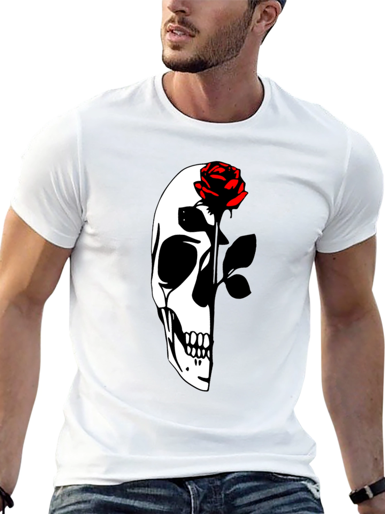 Skull & Rose Graphic T-Shirt - Dark Aesthetic