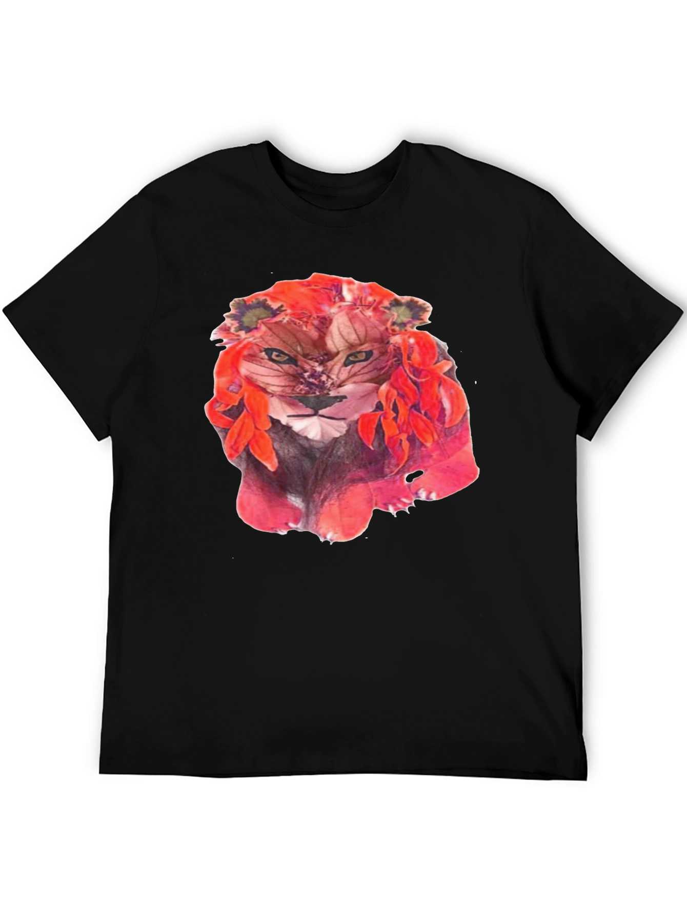 Floral Lion Graphic Tee - Unique Artistic Design