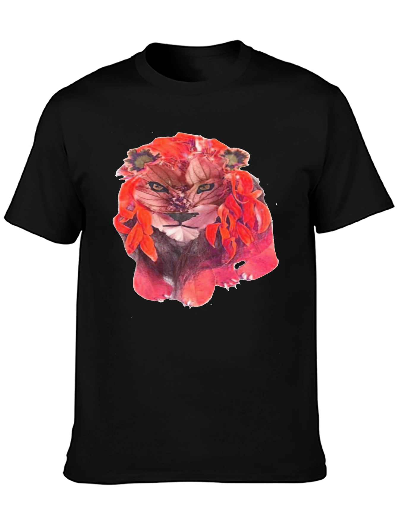 Floral Lion Graphic Tee - Unique Artistic Design