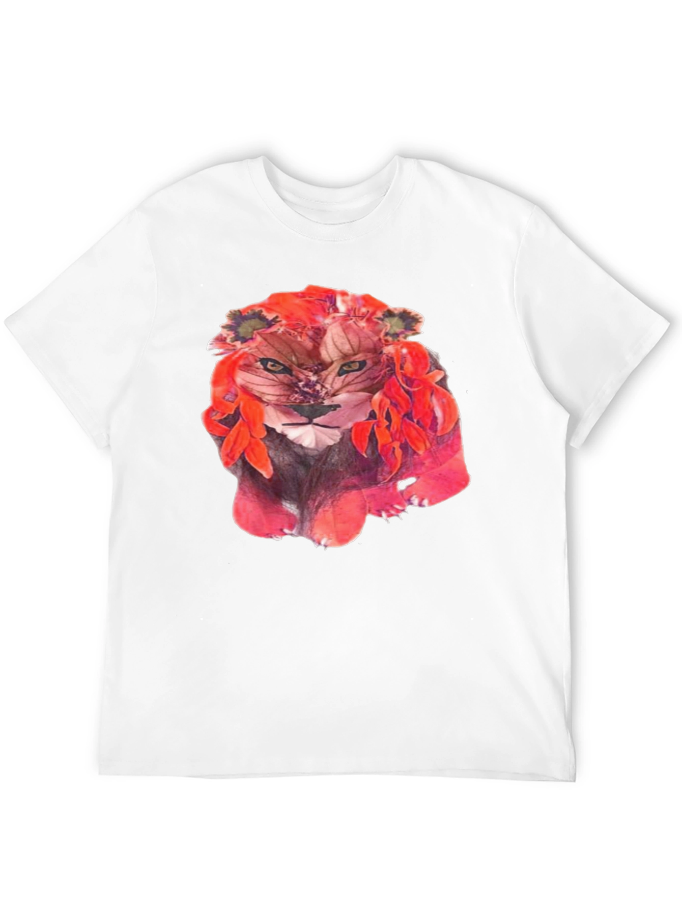 Floral Lion Graphic Tee - Unique Artistic Design
