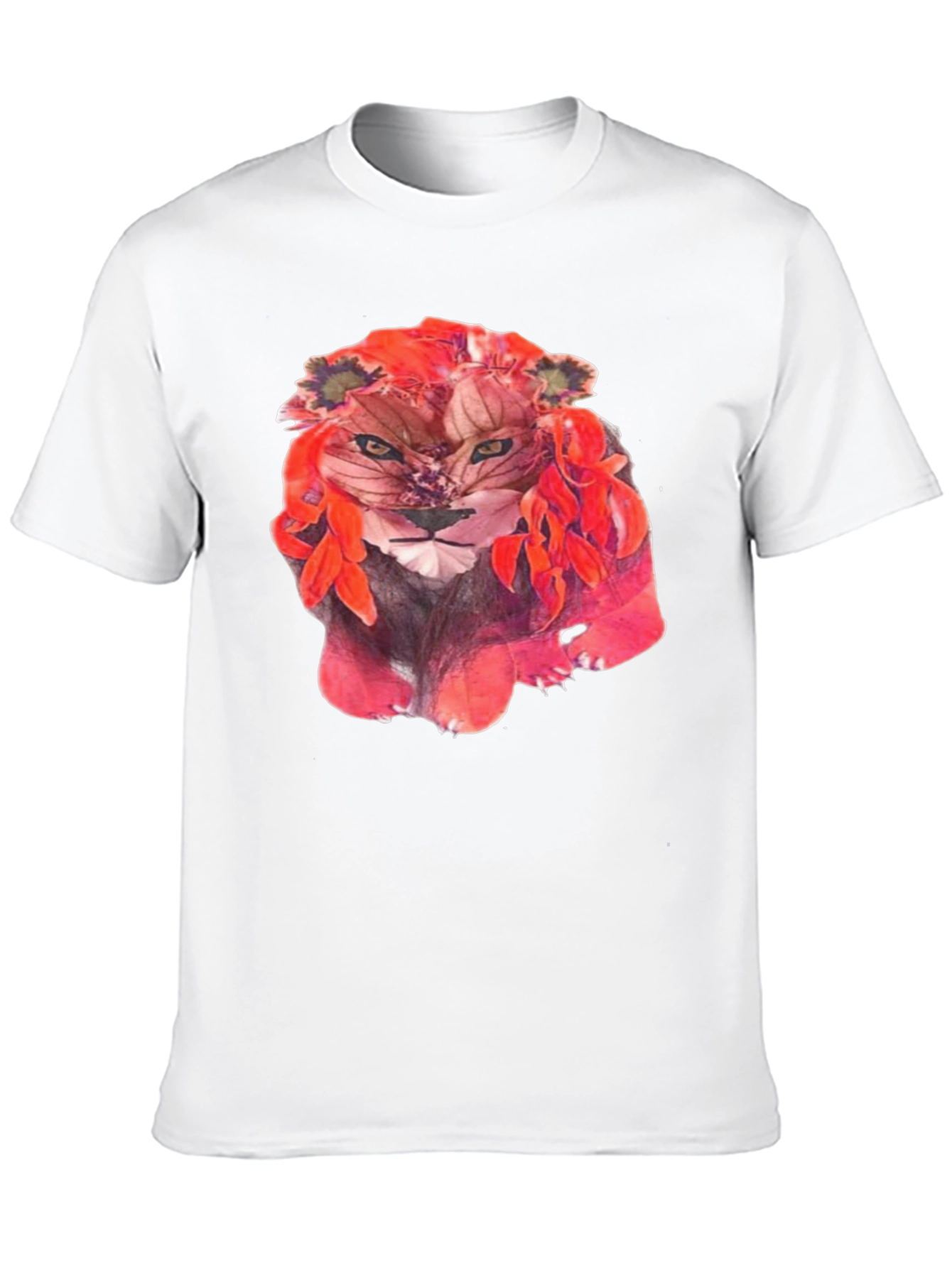 Floral Lion Graphic Tee - Unique Artistic Design