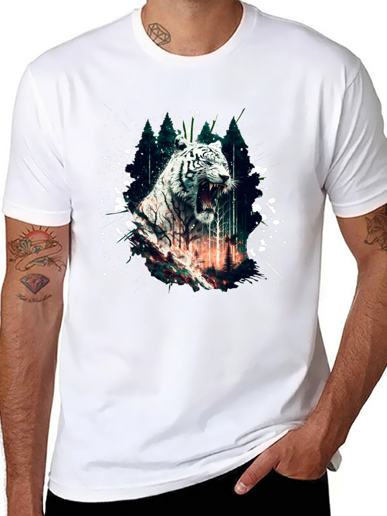 White Tiger Graphic T-Shirt - Mens Black Tee