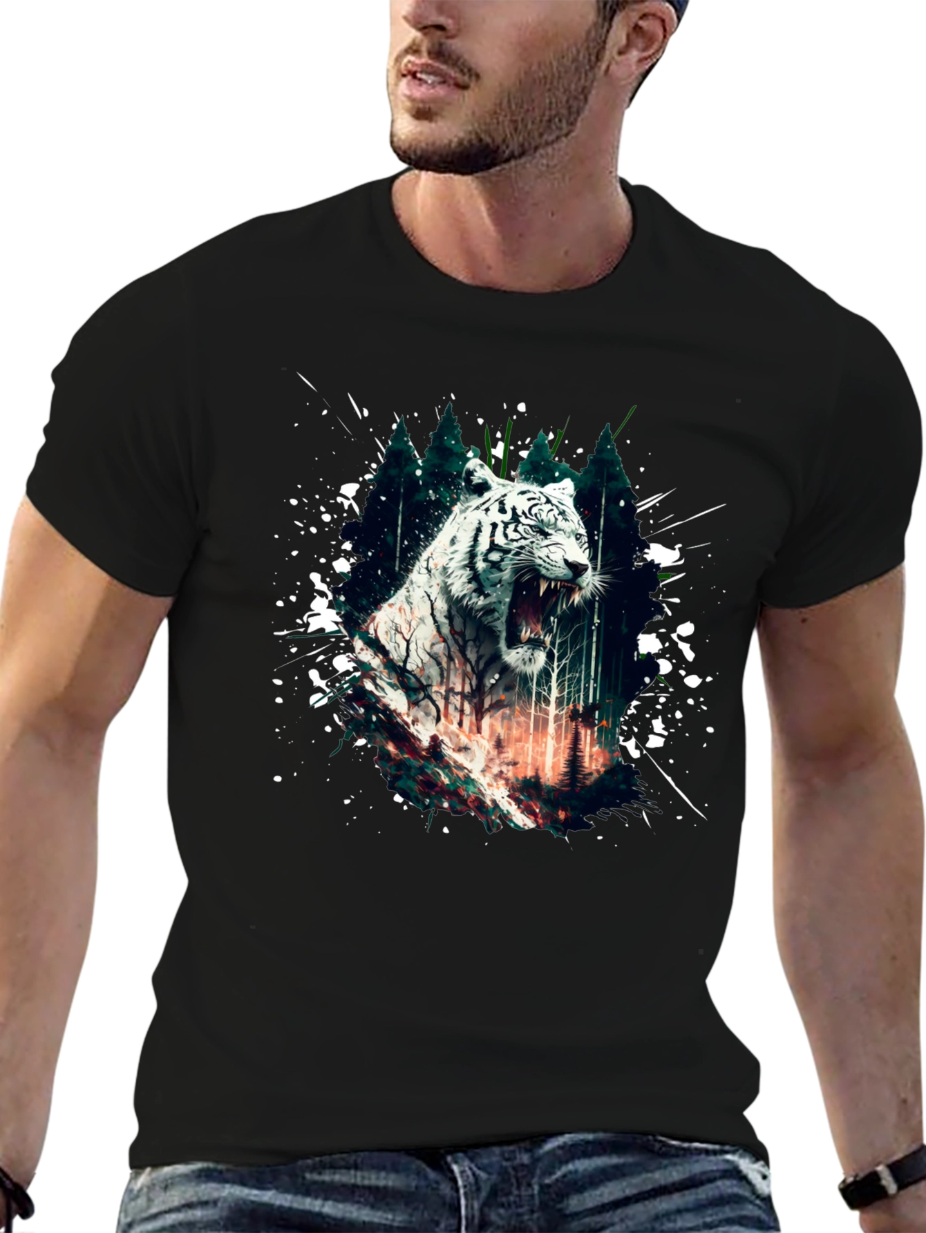 White Tiger Graphic T-Shirt - Mens Black Tee
