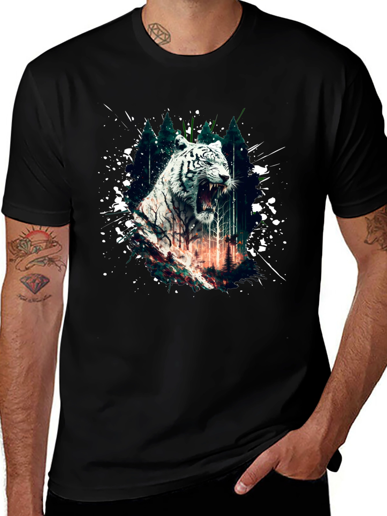 White Tiger Graphic T-Shirt - Mens Black Tee