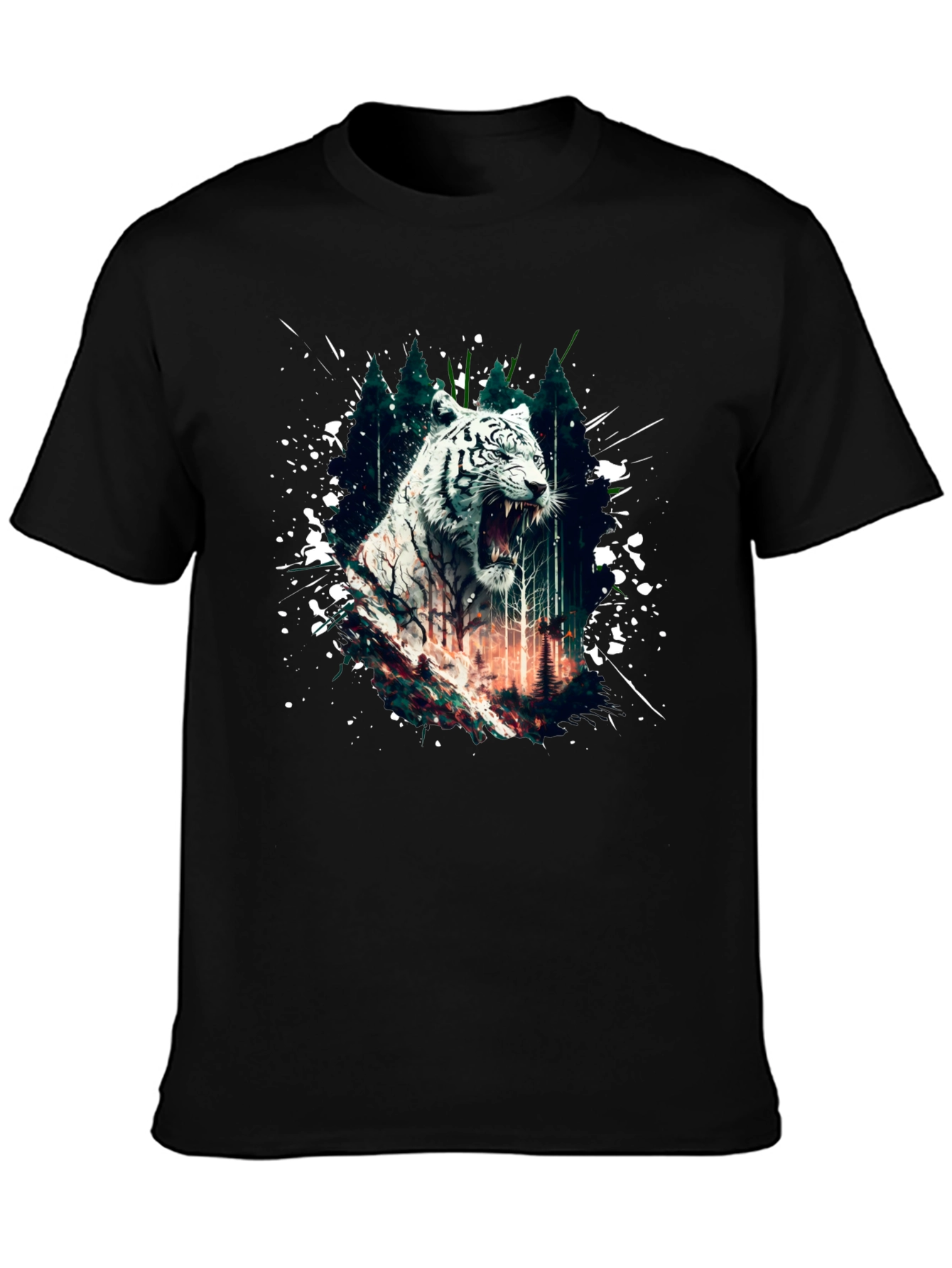 White Tiger Graphic T-Shirt - Mens Black Tee