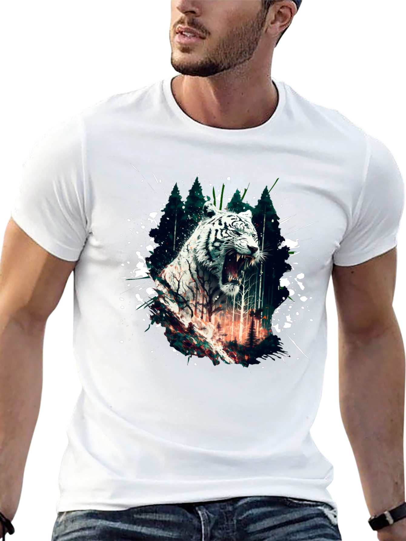 White Tiger Graphic T-Shirt - Mens Black Tee
