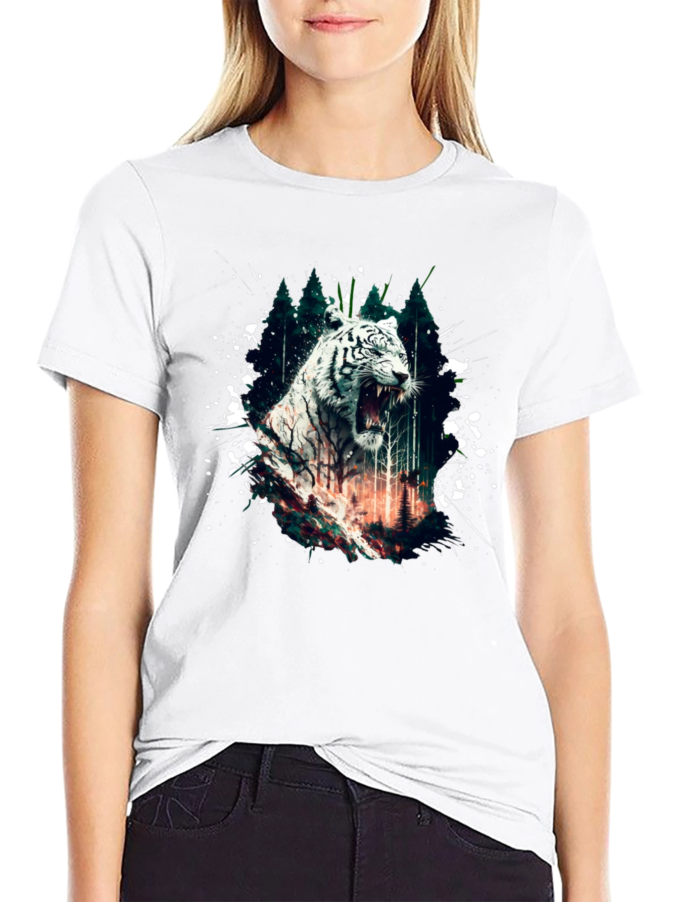 White Tiger Graphic T-Shirt - Mens Black Tee