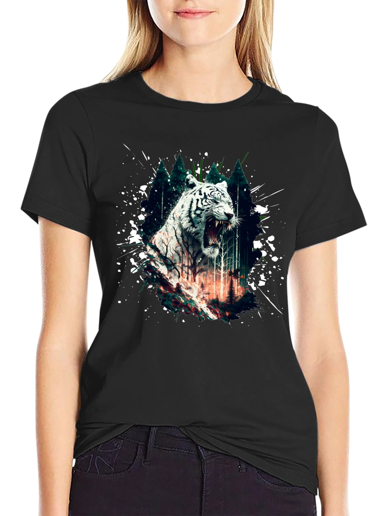 White Tiger Graphic T-Shirt - Mens Black Tee