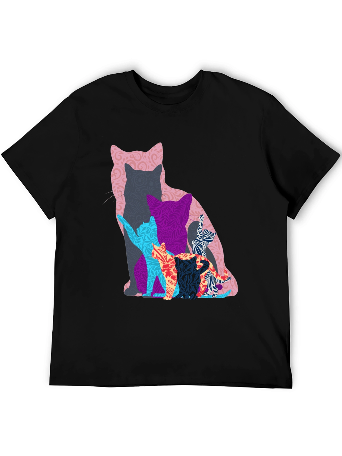 Stylish Cat Silhouette Graphic Tee - Black