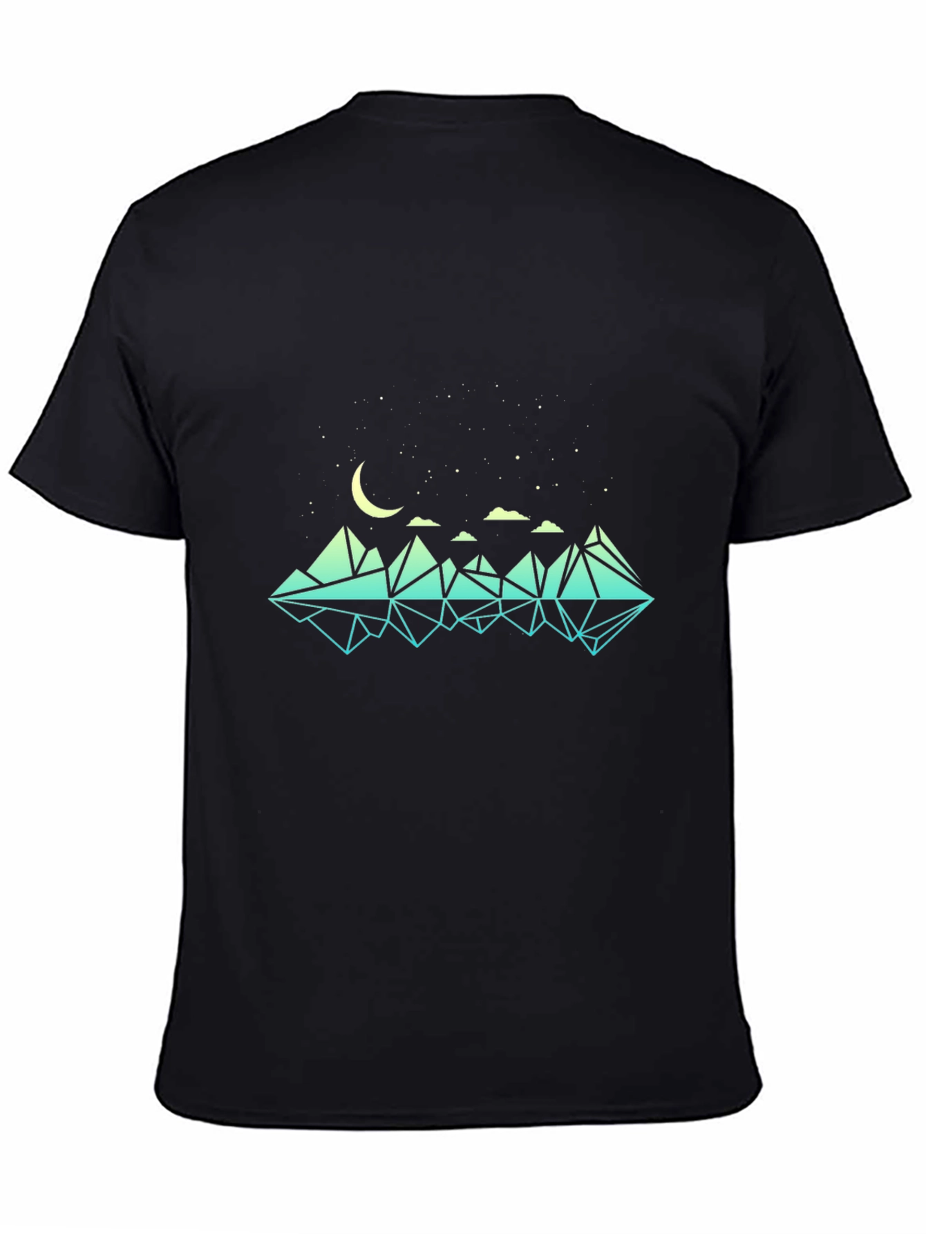 Geometric Mountain & Moon Graphic Black T-Shirt
