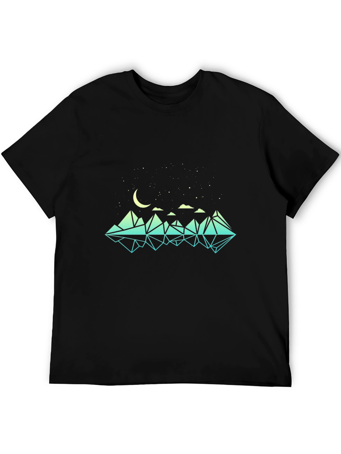 Geometric Mountain & Moon Graphic Black T-Shirt