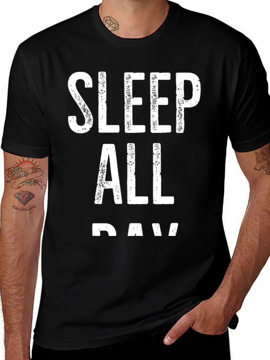 Sleep All Day Black Cotton Graphic Tee