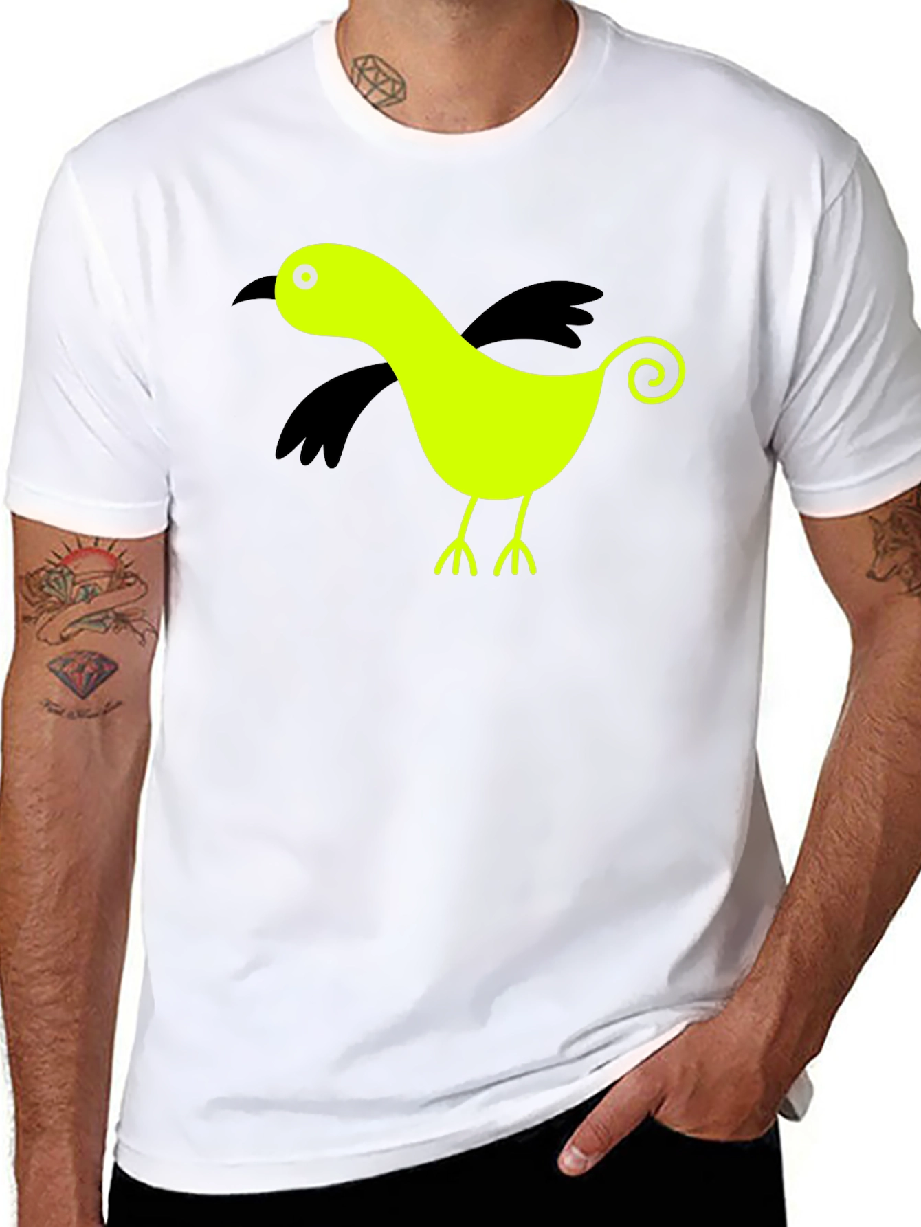 Whimsical Bird Graphic Tee - Black