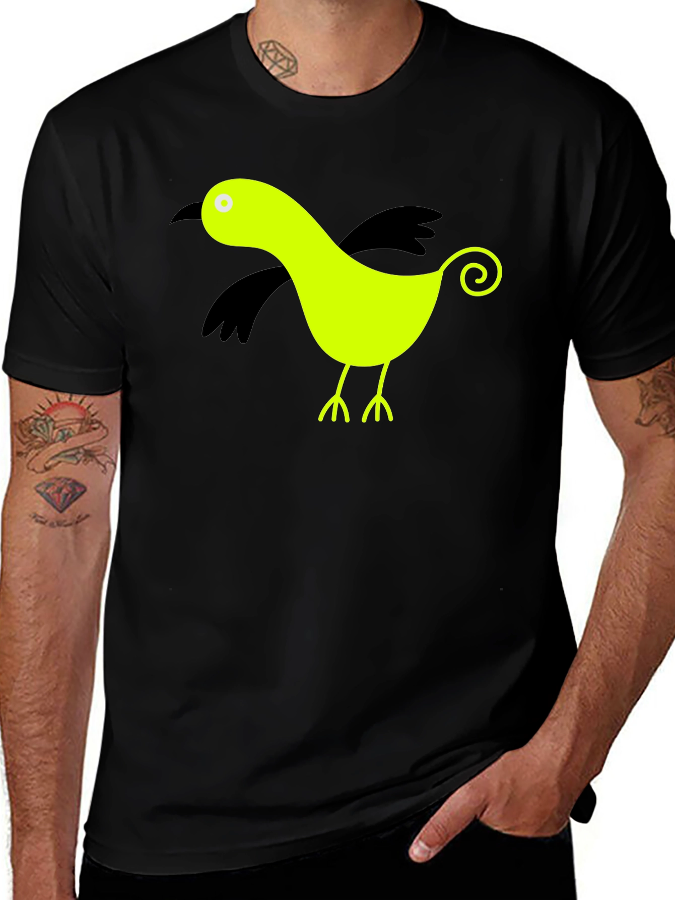Whimsical Bird Graphic Tee - Black