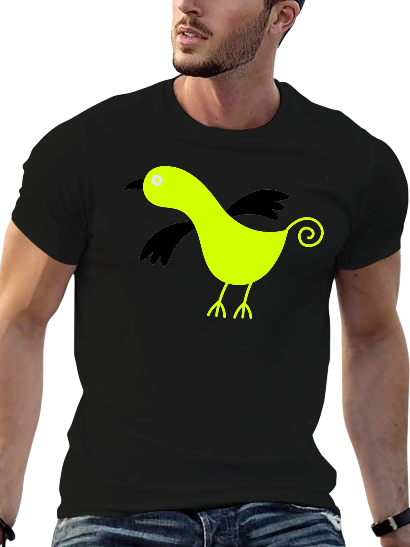 Whimsical Bird Graphic Tee - Black