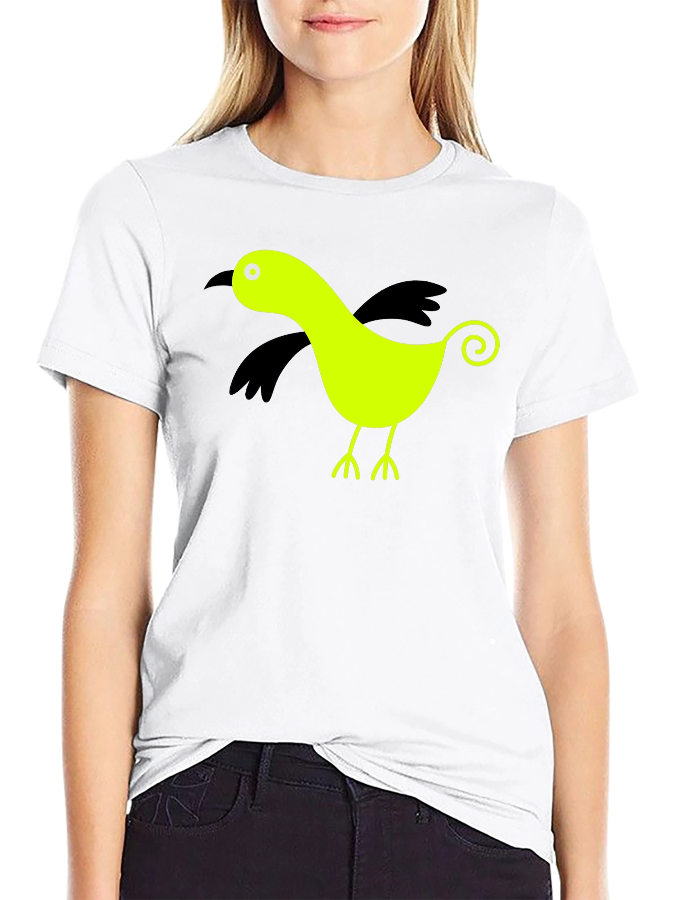 Whimsical Bird Graphic Tee - Black