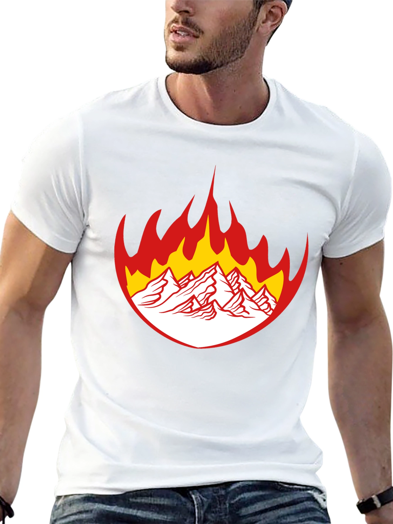 Flaming Mountain Graphic Tee - Bold Black T-Shirt