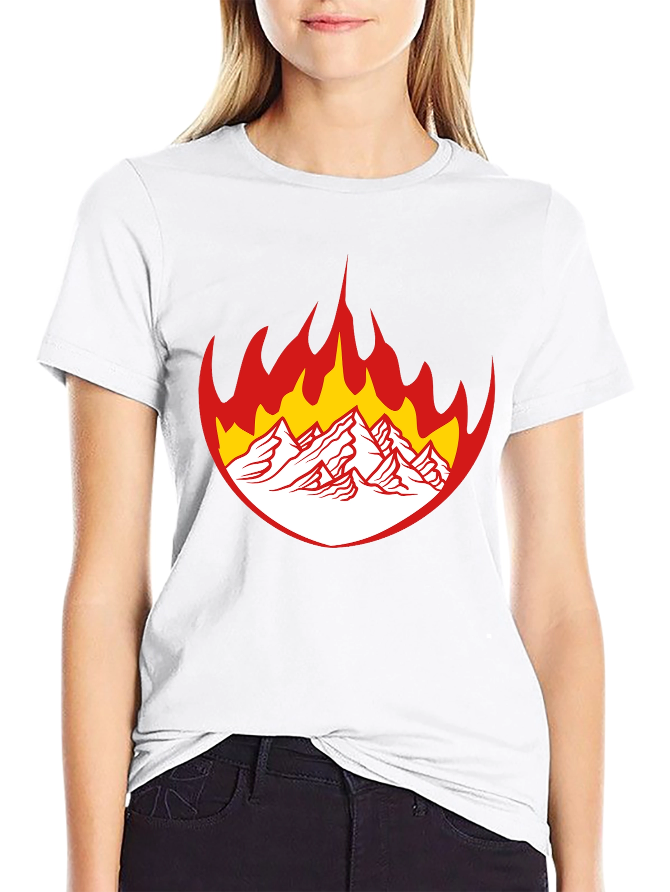 Flaming Mountain Graphic Tee - Bold Black T-Shirt