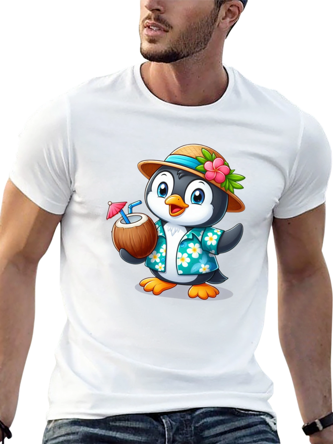 Tropical Penguin T-Shirt - Summer Vacation Vibe