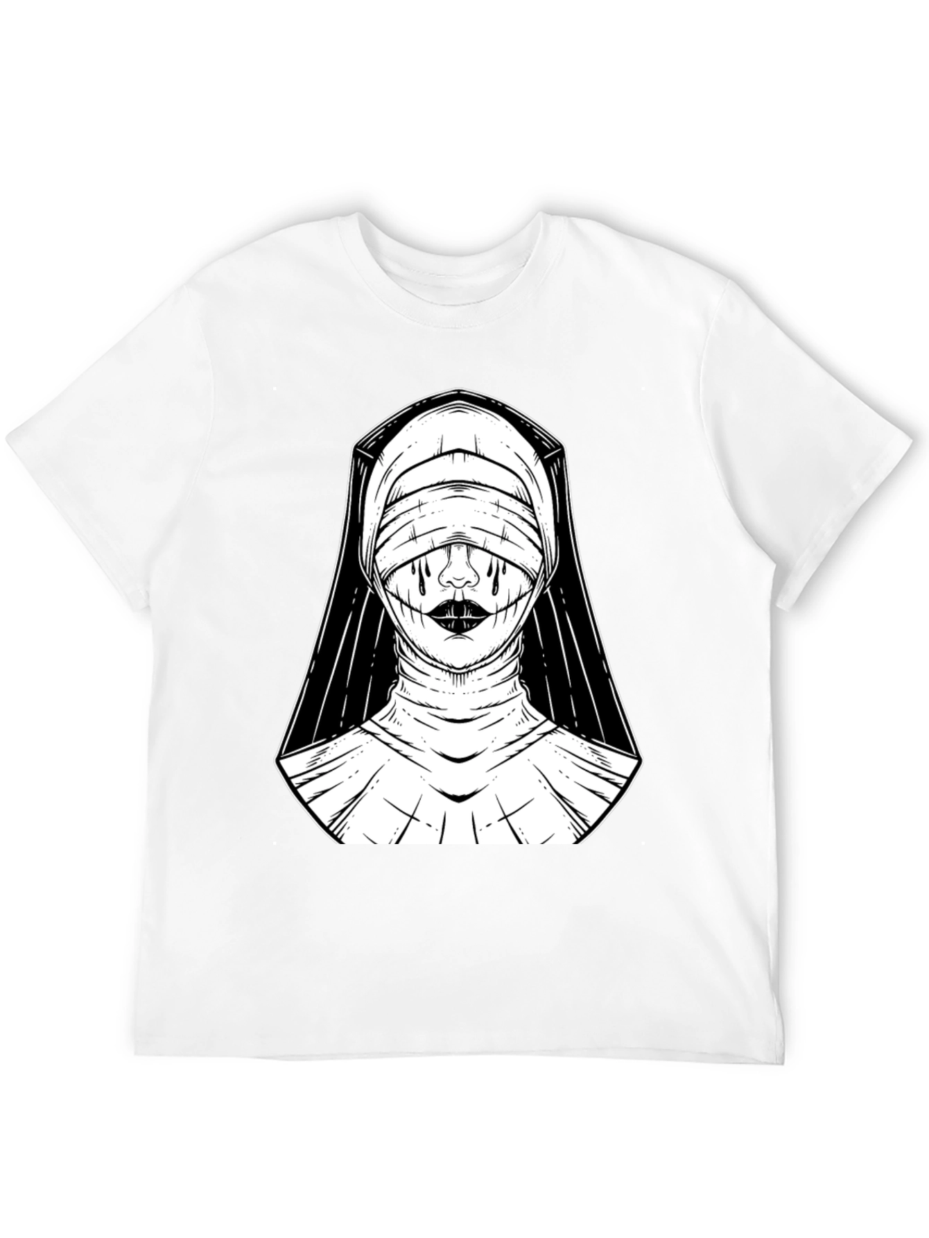 Nun Graphic Print T-Shirt - Gothic Style