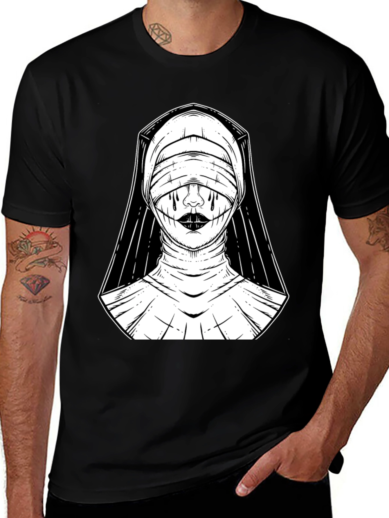 Nun Graphic Print T-Shirt - Gothic Style