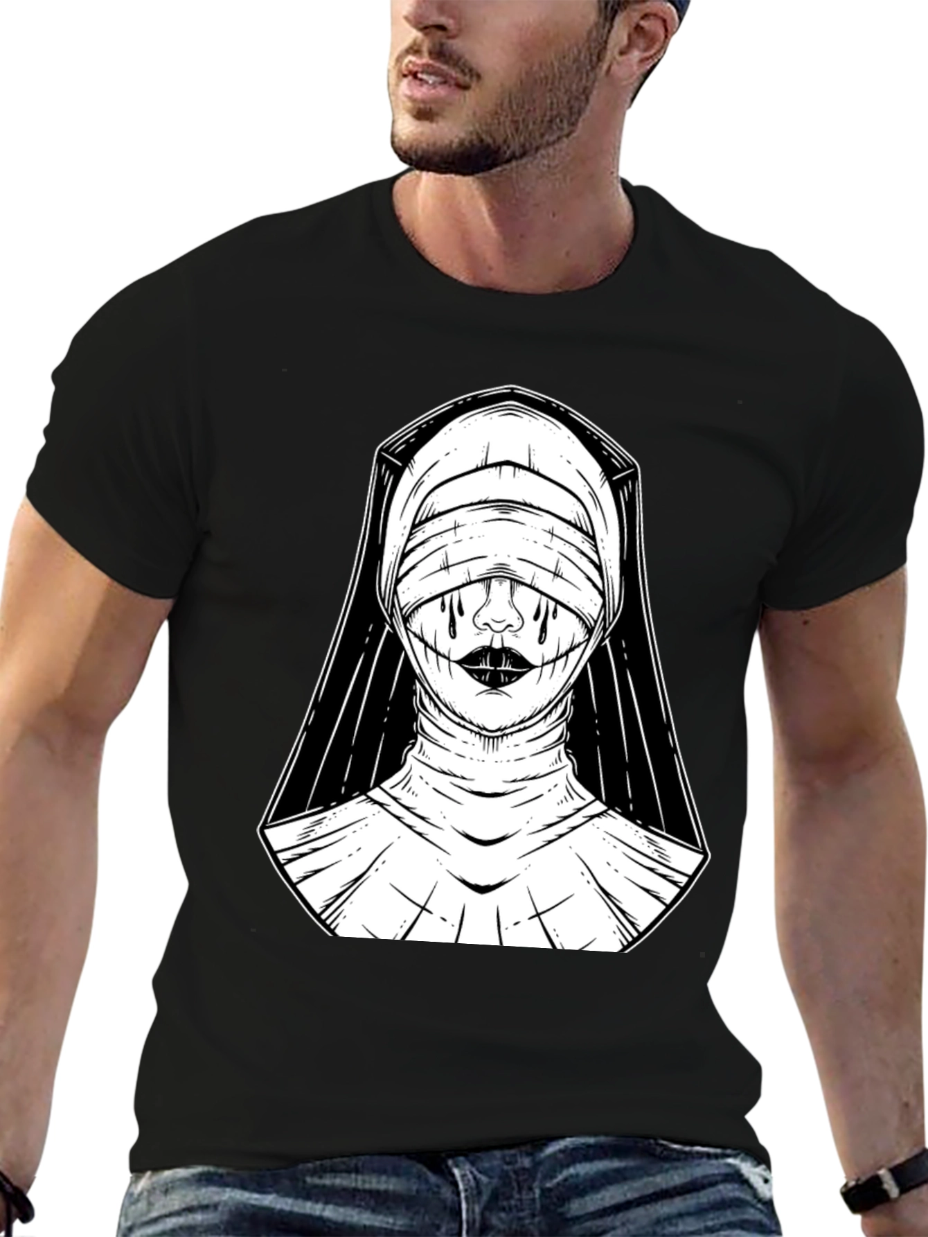 Nun Graphic Print T-Shirt - Gothic Style