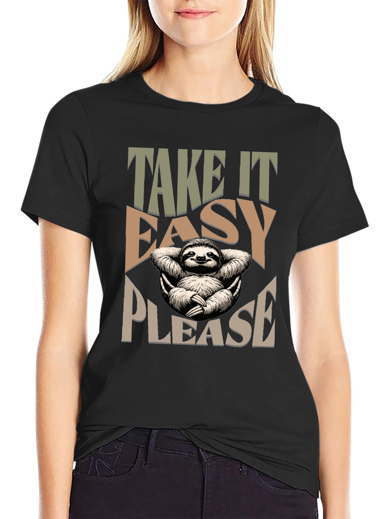 Relaxed Sloth Graphic Tee - Take It Easy Please!