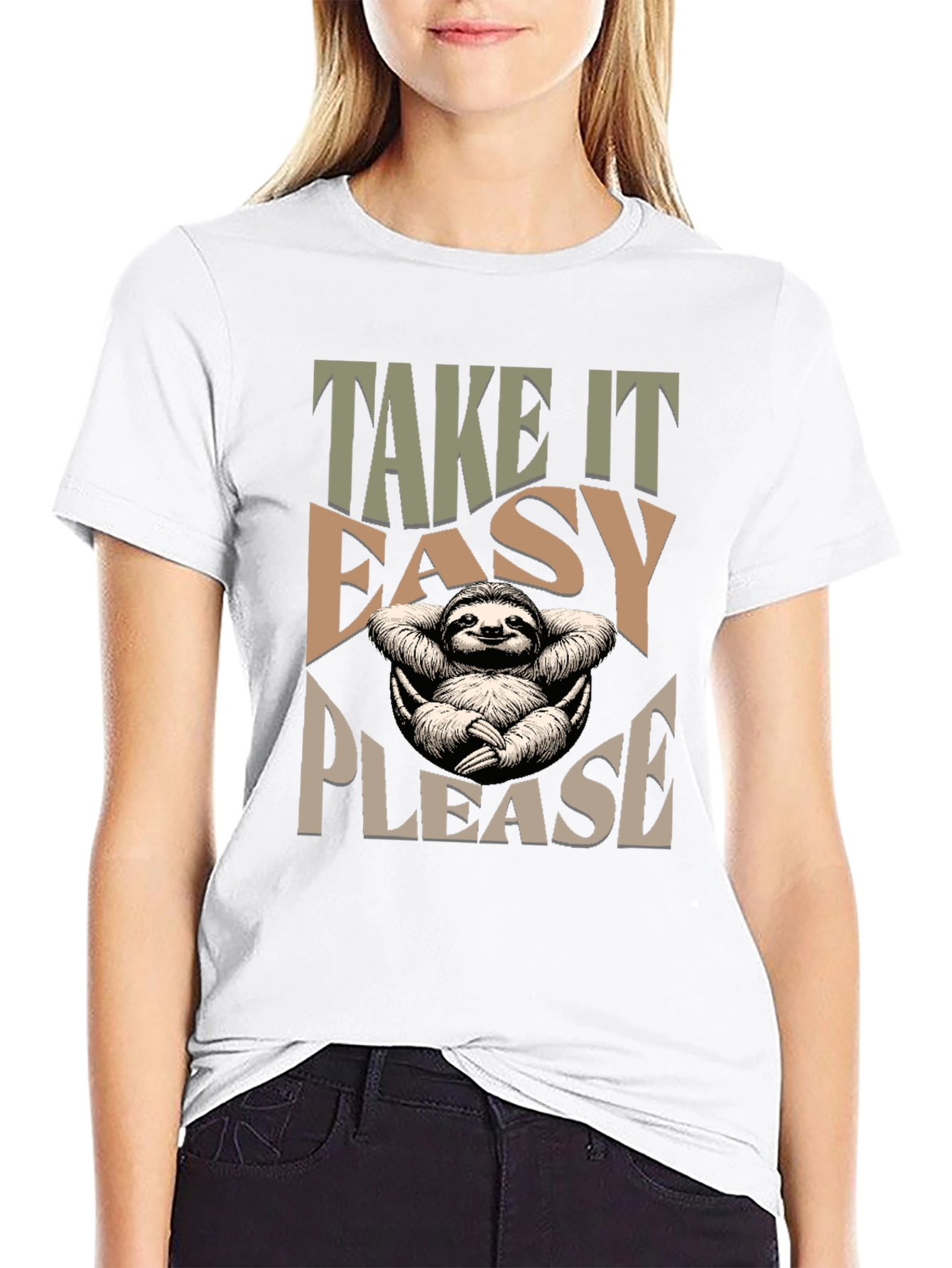 Relaxed Sloth Graphic Tee - Take It Easy Please!