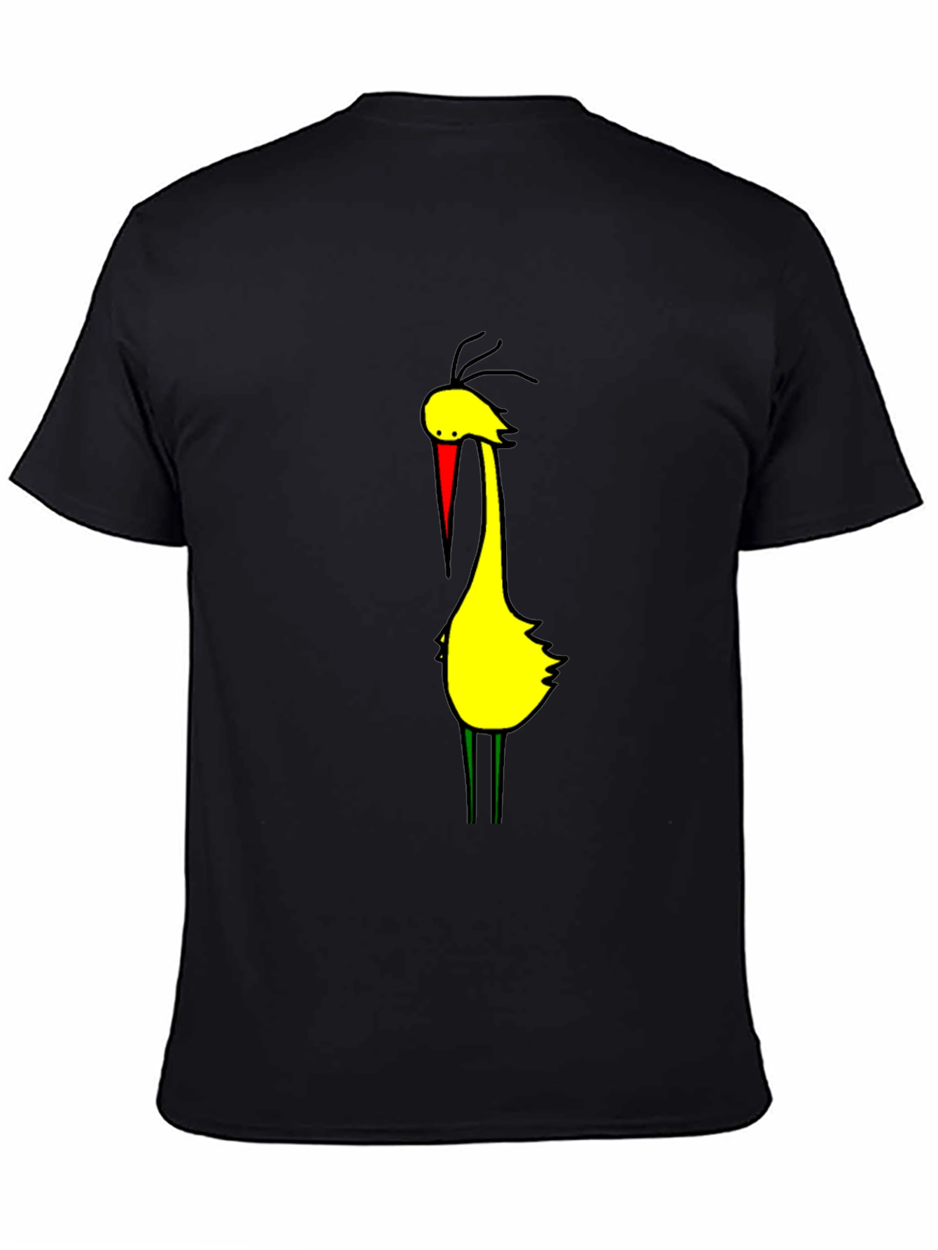 Cartoon Bird Graphic Tee - Black Cotton Blend