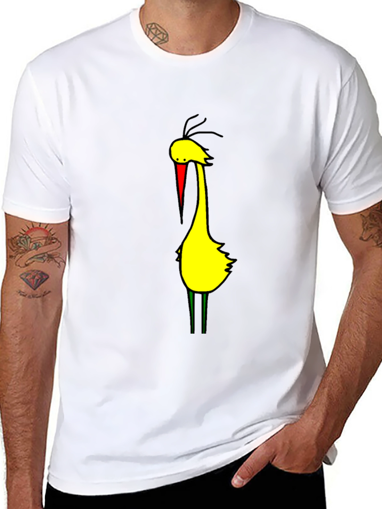 Cartoon Bird Graphic Tee - Black Cotton Blend