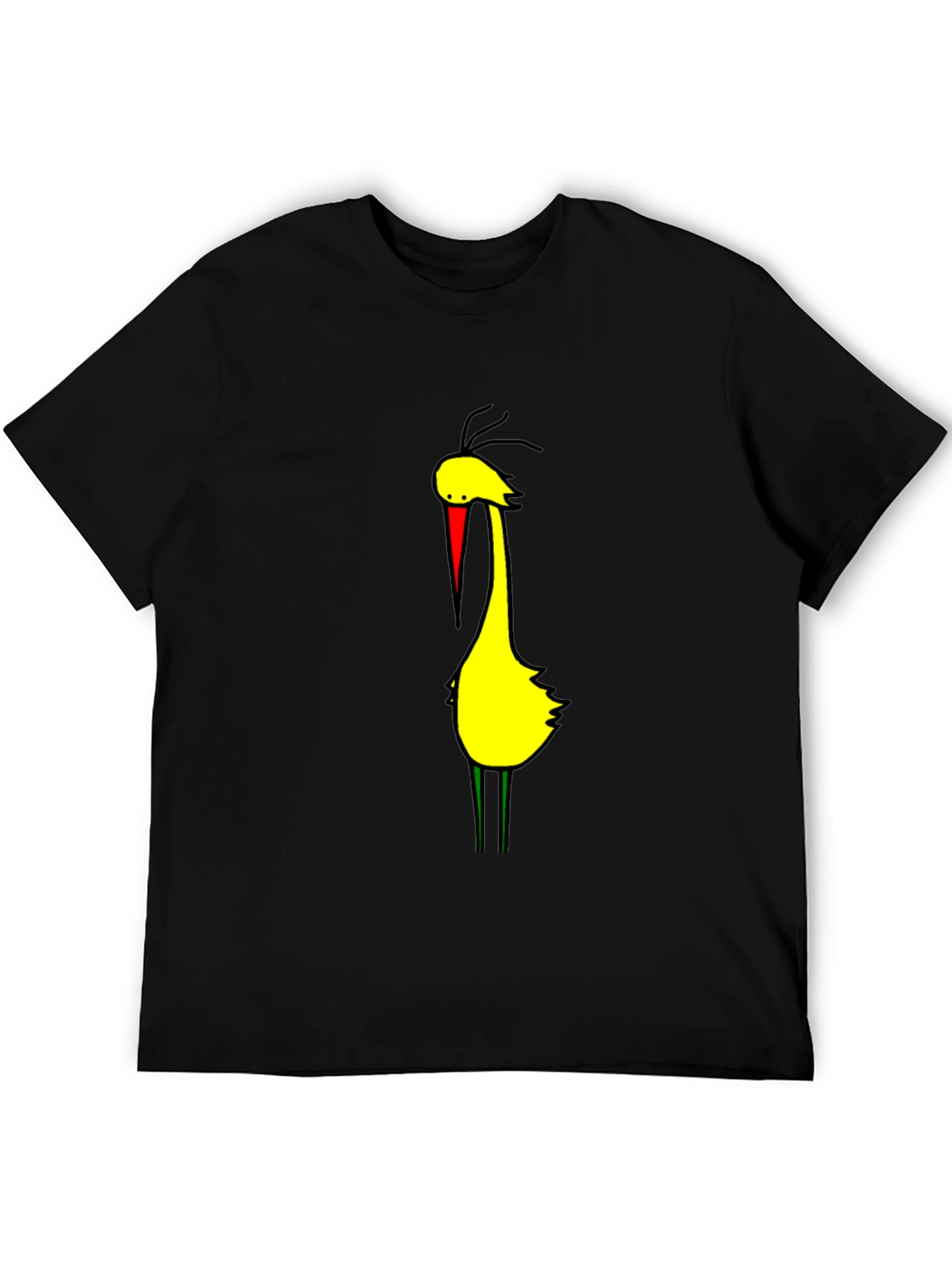 Cartoon Bird Graphic Tee - Black Cotton Blend